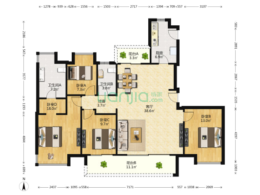 绿地中央公园璟悦 4室1厅2卫 159平方