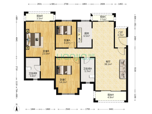 保利海德花园 3室1厅2卫 130平方