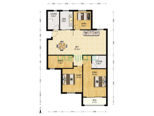 天河时代 3室1厅2卫 131平方