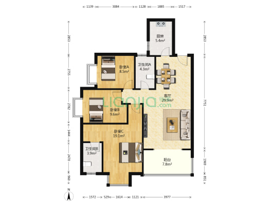 中江佳境天成 3室1厅2卫 120平方