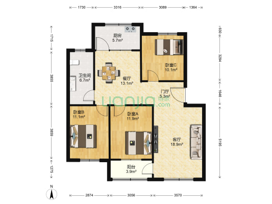 龙御九级村 3室2厅1卫 101平方