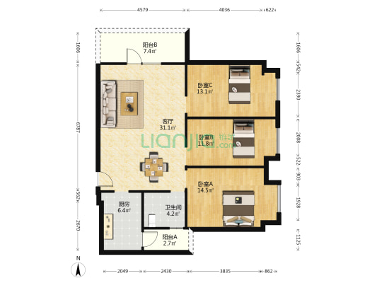 康园小区 3室1厅1卫 113平方