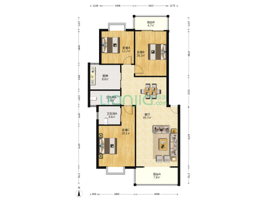 北湾景园 3室1厅2卫 139平方
