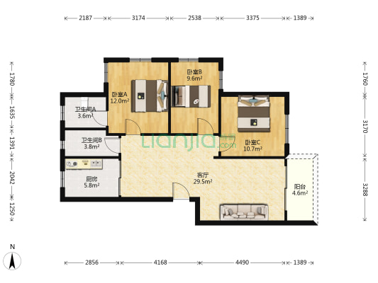 汇江花园 3室1厅2卫 99平方