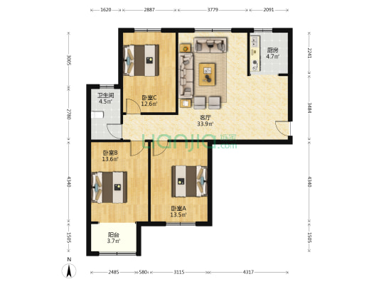 苏楼小区 3室1厅1卫 117平方