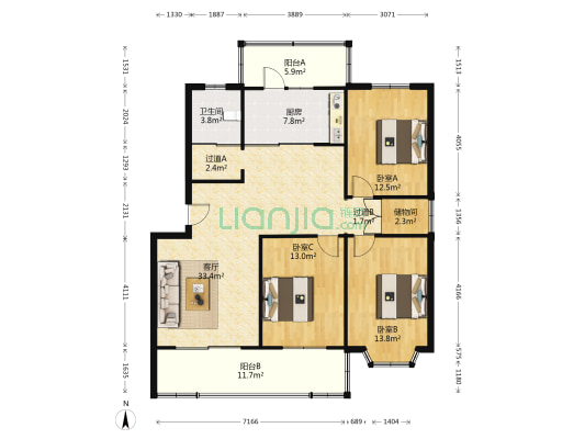 卫生小区 3室1厅1卫 134平方
