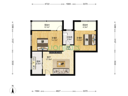 西固巷社区 2室1厅1卫 89平方