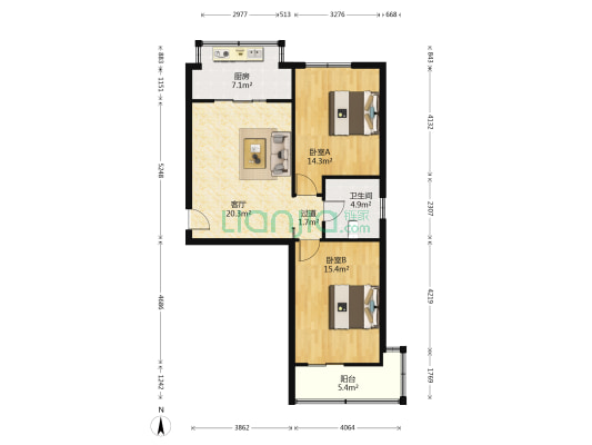 翠华路333号 2室1厅1卫 80平方