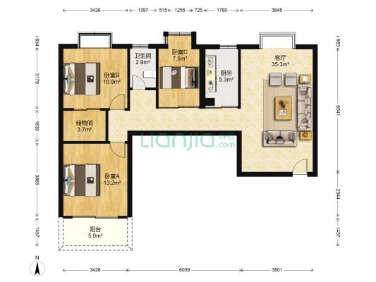 后县新苑 3室1厅1卫 106平方