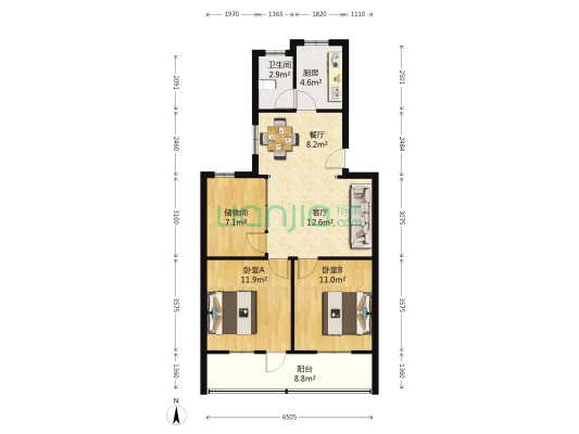 远大小区 2室2厅1卫 84平方