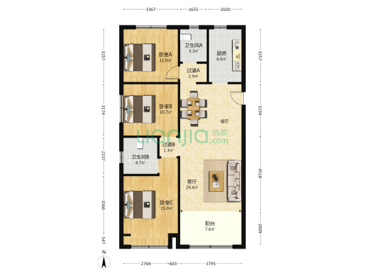开元盛世信园一期 3室1厅2卫 122平方