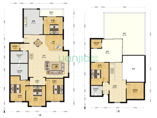 天元公寓 6室1厅3卫 246平方
