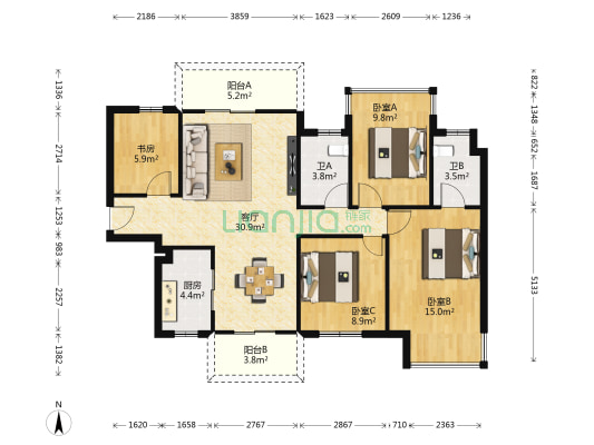 龙湖-金科-盛天.叁仟悦 4室1厅2卫 118平方