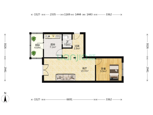 朝阳胡同 1室1厅1卫 60平方