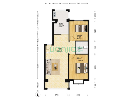 豪邦四季台北 2室1厅1卫 88平方