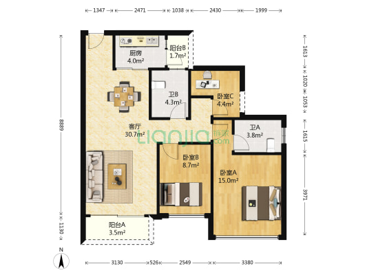 龙光君悦龙庭 3室1厅2卫 90平方