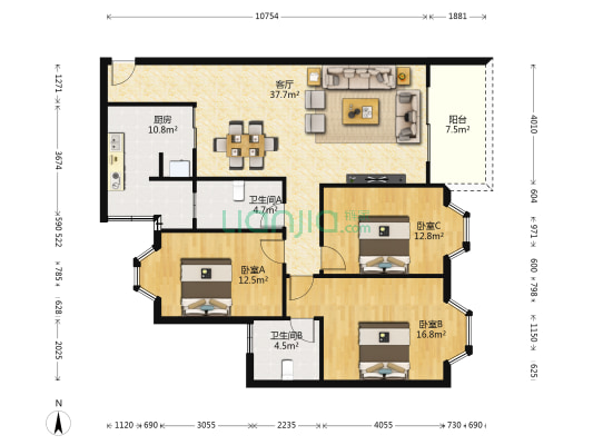 省医家属区宿舍 3室1厅2卫 58平方