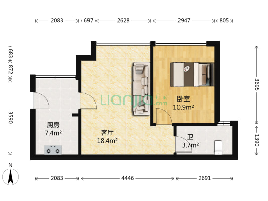 祥瑞新城 1室1厅1卫 46平方