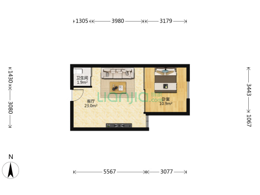 苹果橙 1室1厅1卫 46平方