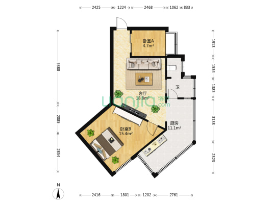 新闻南路65号 2室1厅1卫 47平方