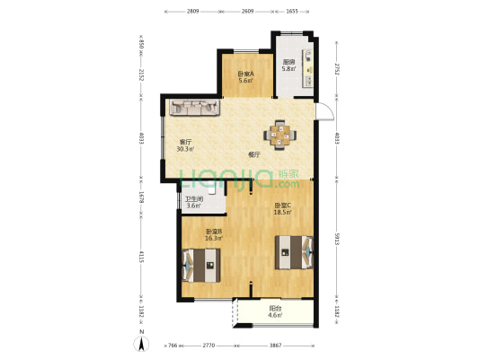 大地西城美院 3室1厅1卫 103平方