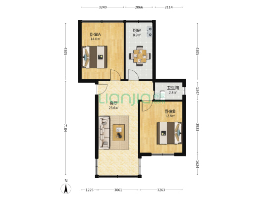 广电小区 2室1厅1卫 72平方