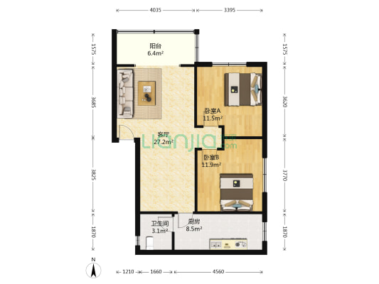 银沙新居 2室1厅1卫 85平方