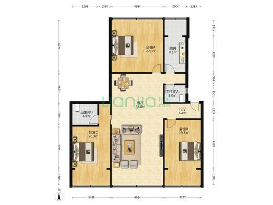 沙河苑 3室1厅2卫 152平方