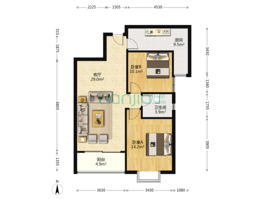 汤泉HOUSE 2室1厅1卫 84平方