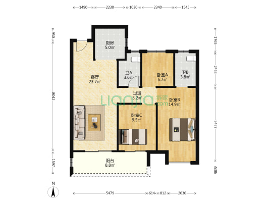 富田城九鼎华府五号院 3室1厅2卫 106平方