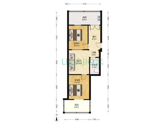 铁路双塔寺B区 2室2厅1卫 62平方