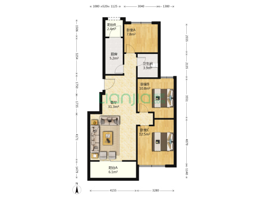 彩虹新城 3室1厅1卫 93平方