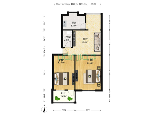 莲塘南大道 2室1厅1卫 68平方