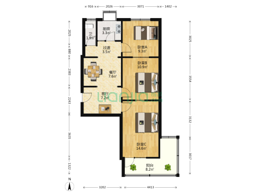储煤厂宿舍 3室2厅1卫 58平方