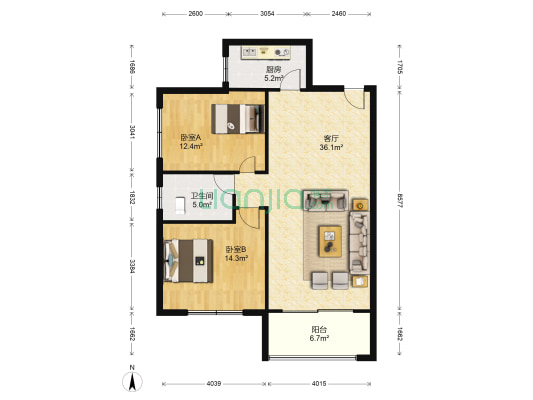 武铁佳苑 2室1厅1卫 97平方