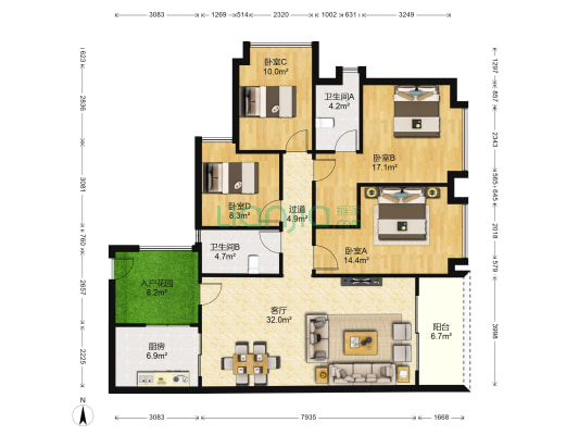 保利西悦湾观澜 4室1厅2卫 140平方