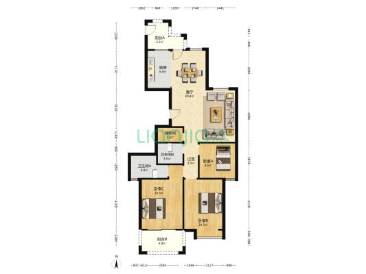 嘉瑞锦园（西） 3室1厅2卫 135平方