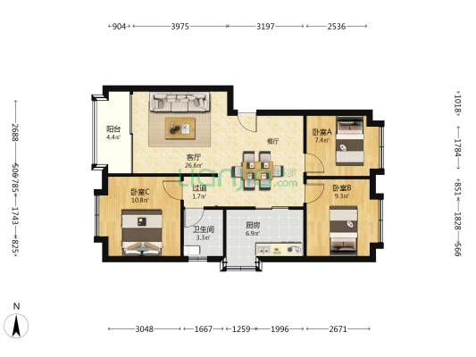 智苑街13号 3室1厅1卫 87平方