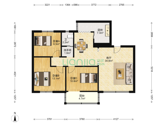嘉陵六村 3室1厅2卫 99平方