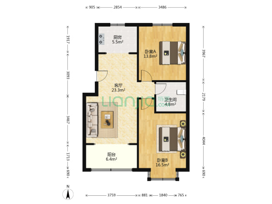 馨茗嘉苑 2室1厅1卫 95平方