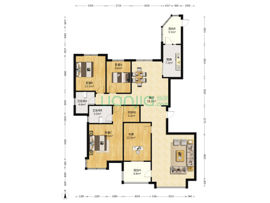 恒大江湾三四期 4室1厅2卫 185平方