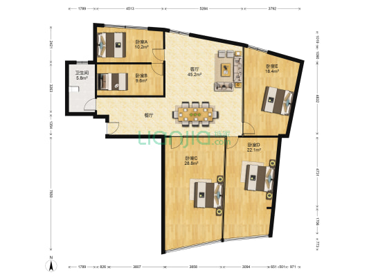鑫乾国际广场 5室1厅1卫 287平方