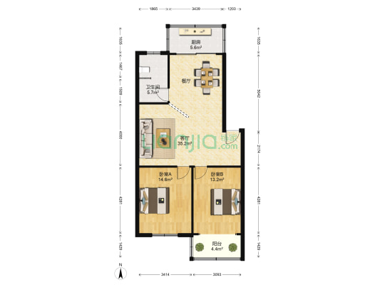大宏世纪新城 2室1厅1卫 95平方