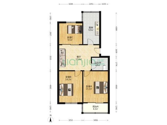 东小桥下塘7号 3室1厅1卫 90平方