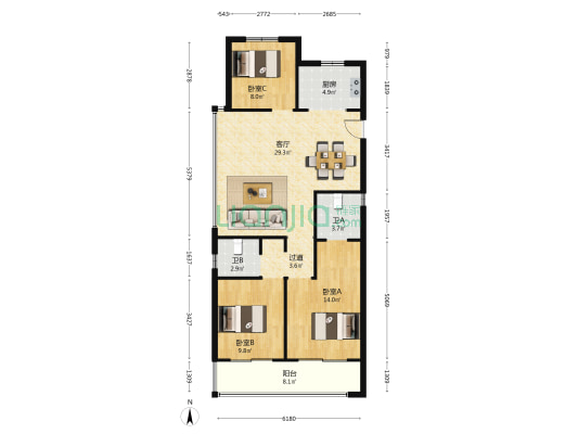 樾品园 3室1厅2卫 106平方