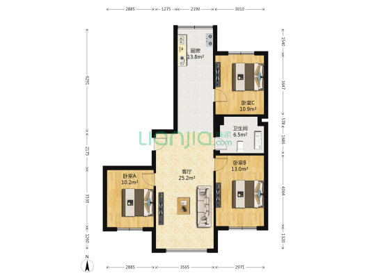 名华世家 3室1厅1卫 107平方
