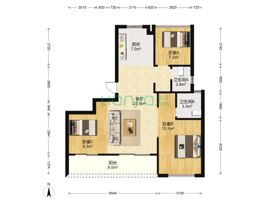 和昌府 3室1厅2卫 86平方