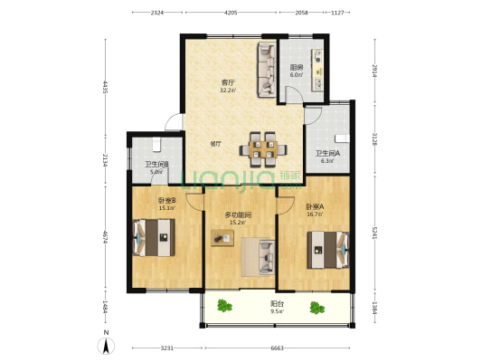 金平小区 3室1厅2卫 124平方