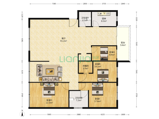 桂花路54号 4室1厅2卫 215平方