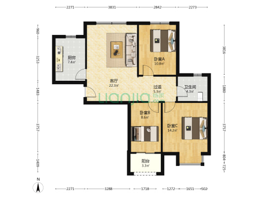 银河苑 3室1厅1卫 104平方